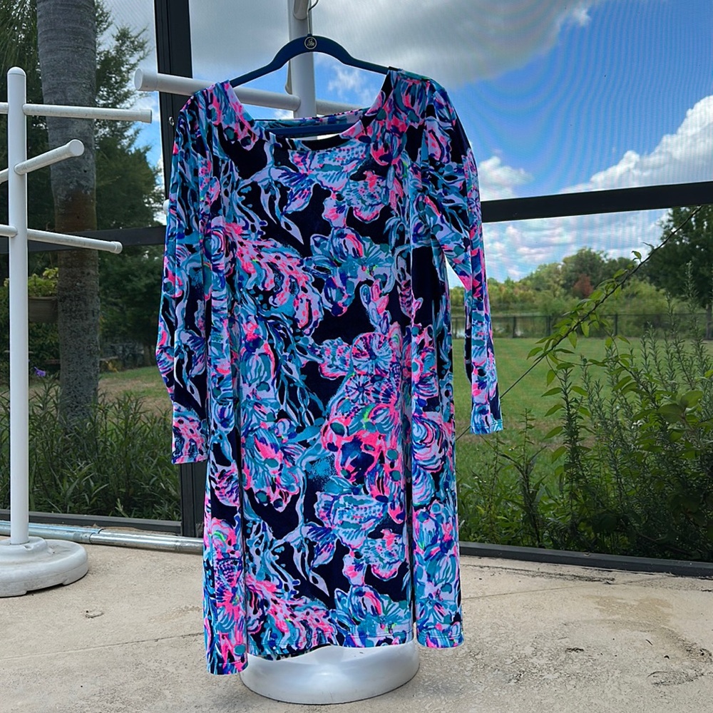 Lilly Pulitzer velour long sleeve Dress v back Sz x-large